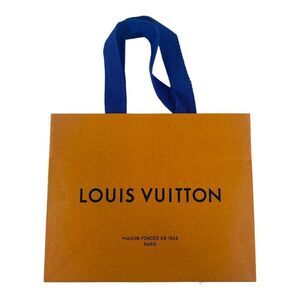 Louis Vuitton Small Brown Shopping Bag Blue Fabric Handles Gift Tote 7x9 Authent